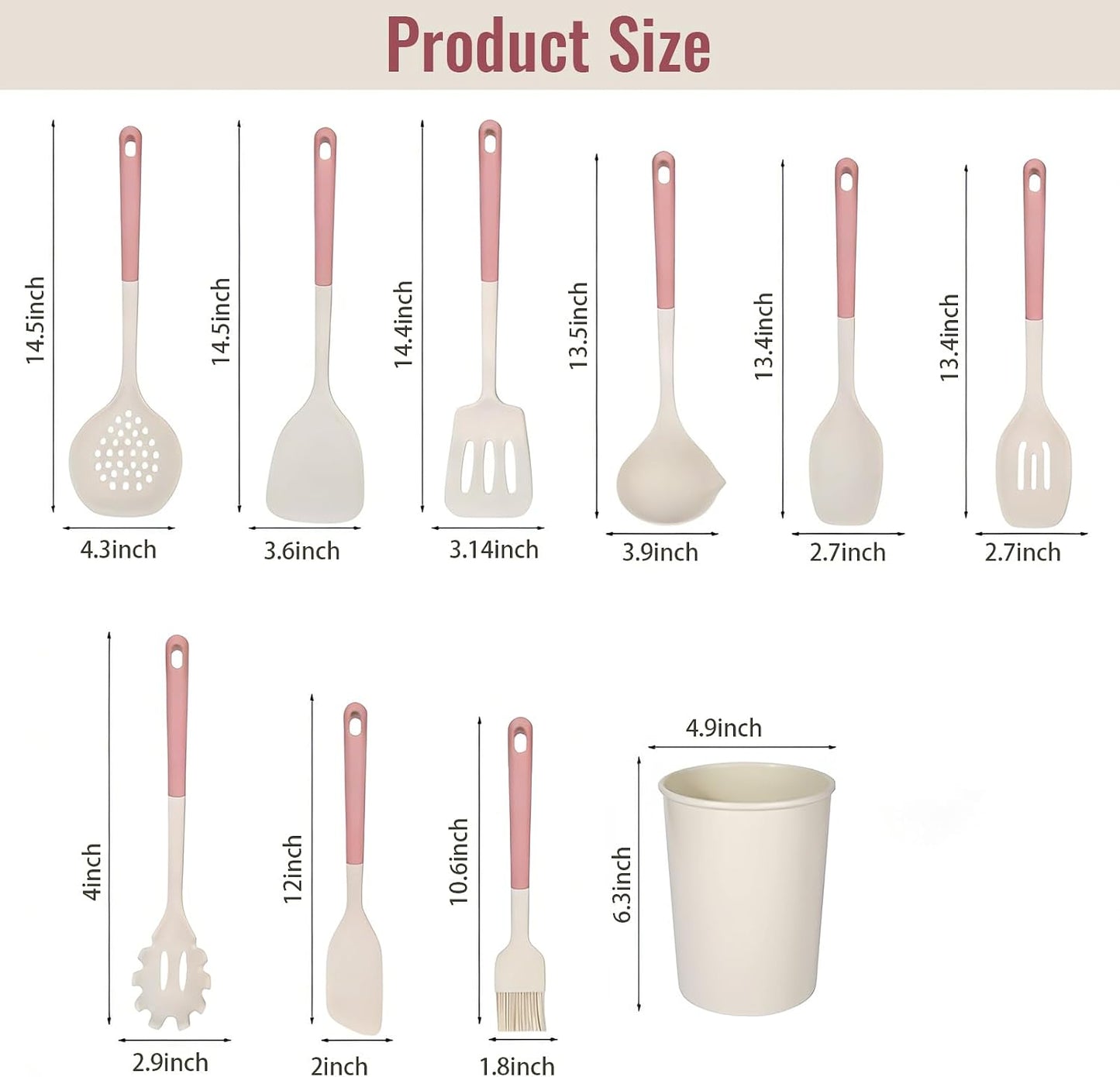 Silicone Kitchen Utensils Set, 10 Piece Silicone Cooking Utensils Set with Holder, Heat-Resistant Non Stick Cooking Tools Set with Spatula,Turner Ladle Skimmer Pasta Fork,BPA Free (Khaki)
