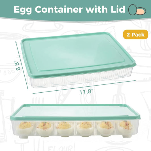 HAKSEN Deviled Egg Containers with Lid, (Set of 2), Deviled Egg Holder Tray Carrier for Refrigerator with 48 Holes, Fridge Stackable Kitchen Portable Countertop Storage