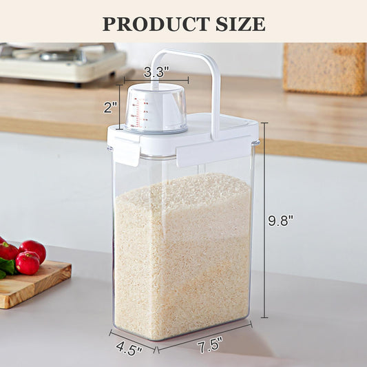 Hongya Rice Container, Airtight Rice Storage Container, Portable Pet Food Storage Containers with Measuring Cup, 4 to 8lbs Cereal Containers Storage for Kitchen Pantry Household, BPA-Free, White