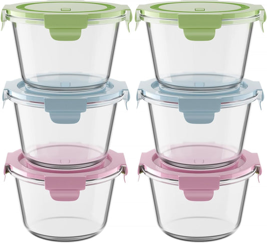 Freshmage 23oz Glass Meal Prep Containers with Lids, Airtight 3-Cup Glass Storage Containers Set, Heat-Resistant BPA-Free for Soup, Leftover, Microwave, Dishwasher, and Freezer Safe (6 Packs)