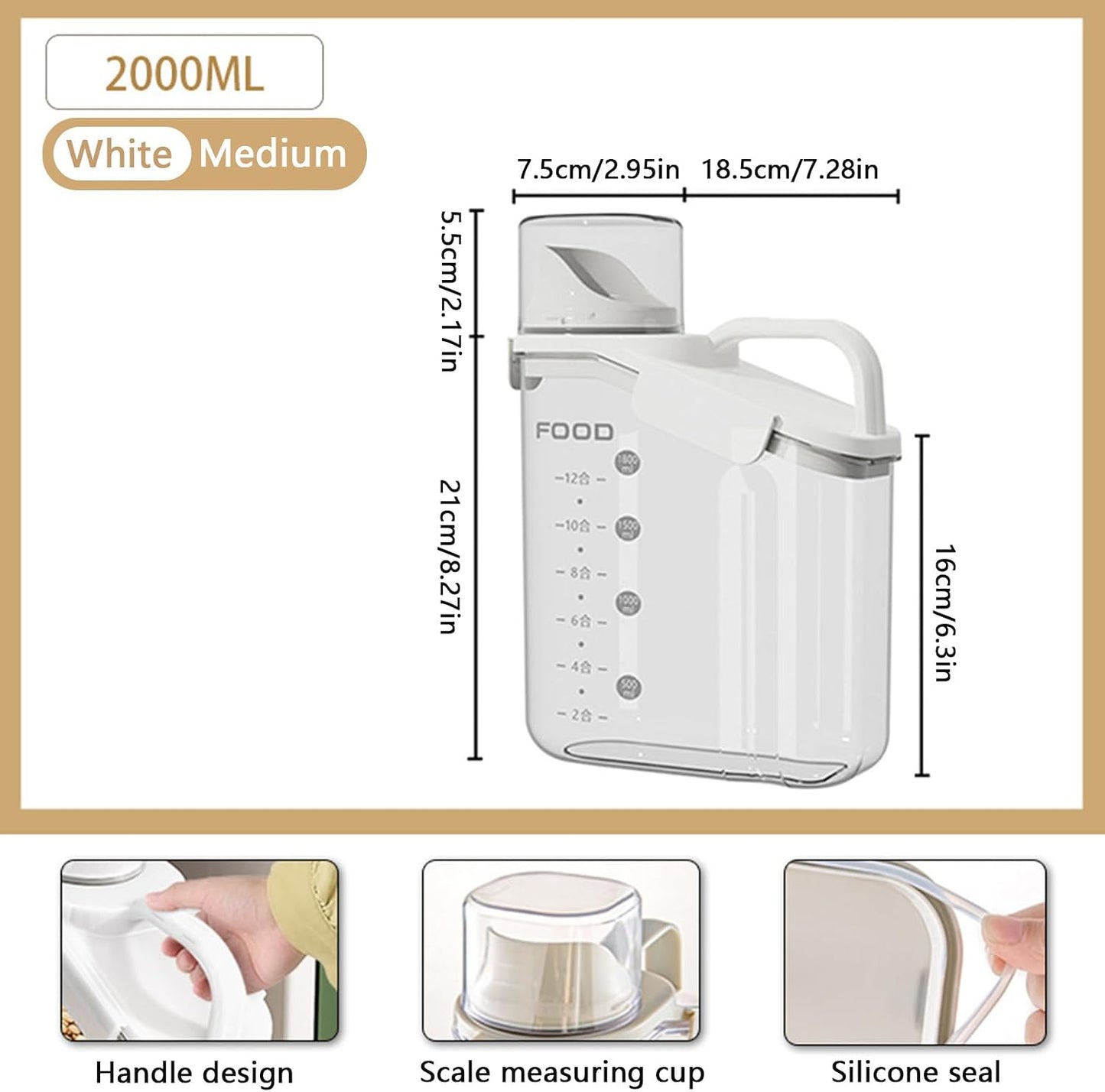 Cereal Containers Dispenser Rice Storage Container Clear Food Storage Containers Measuring Cup Pour Spout With Lids Airtight For Kitchen Grain Dry Food Pet Dog Food Organization(Green 2L)