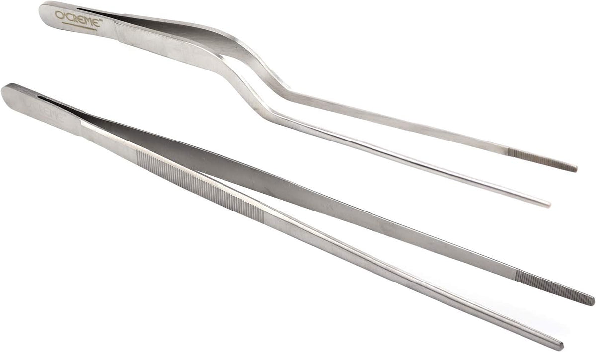 O'Creme Stainless Steel Tweezer Tongs, Straight & Offset Set