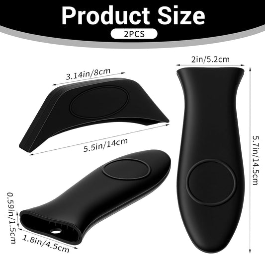2pcs cast Iron Handle, Silicone Handle for Cast Iron Skillet, Heat-Resistant Cast Iton Handles Sleeve for Frying Pan Cast Irons Skillet Griddle Cookware,Black