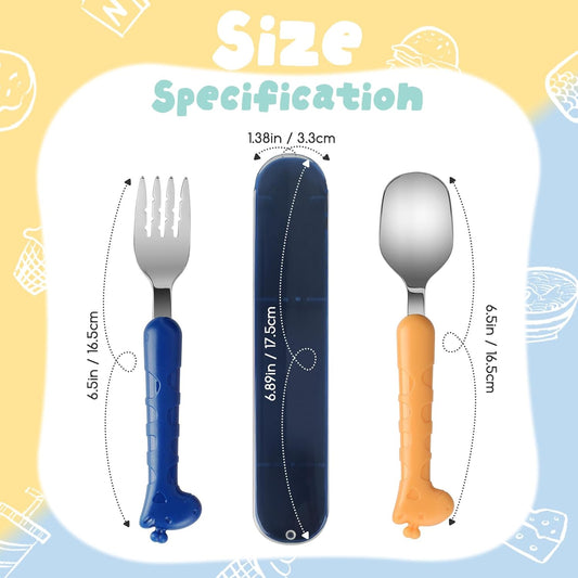 2-Piece Kid Utensils Set, 304 Stainless Steel Kids Fork and Spoon for Self-feeding, Safe Kid Silverware with storage case for School Lunch, Travel & Outdoors, Dishwasher Safe (Purple)