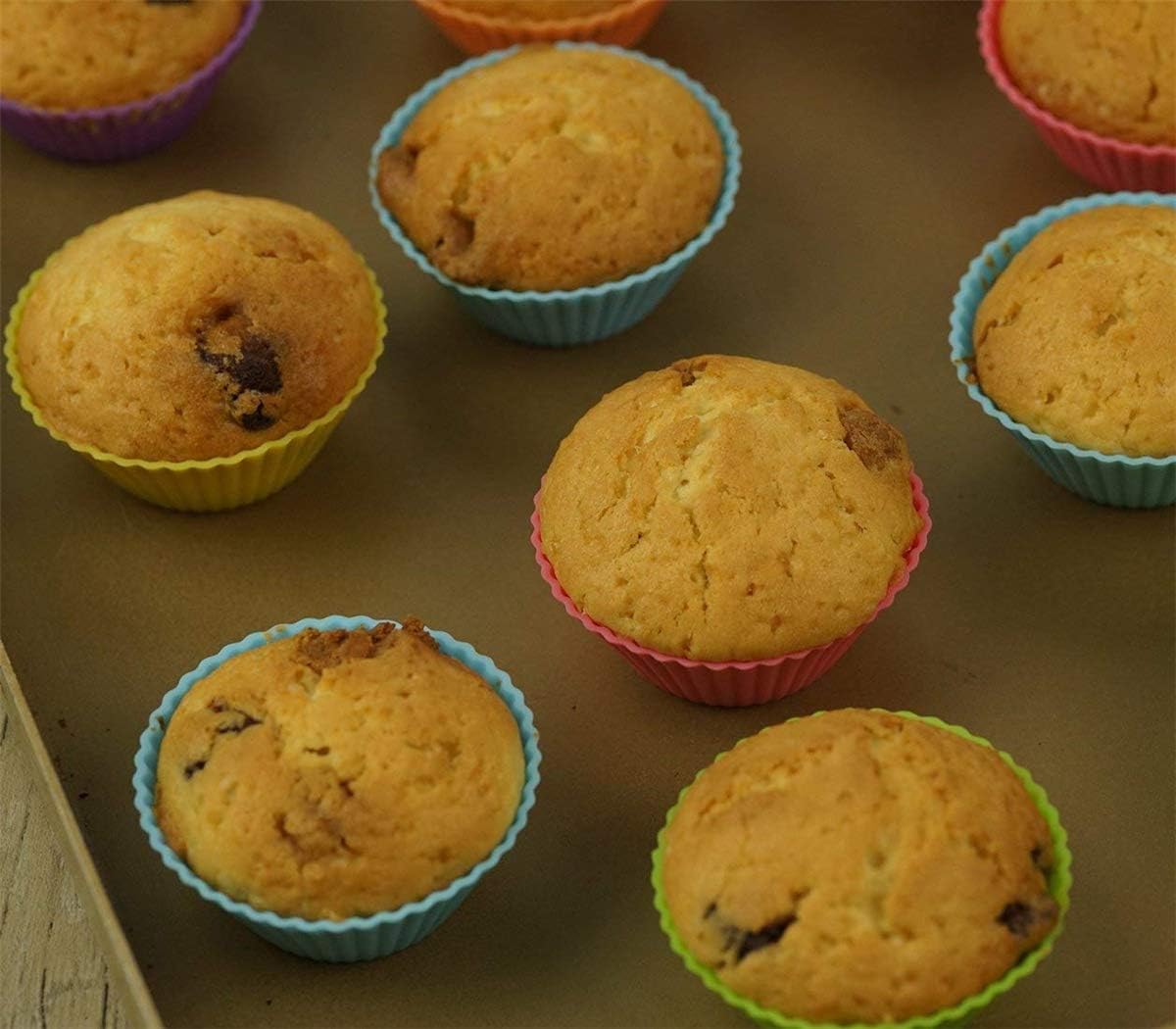 2 Inch Mini Size Silicone Baking Cups Muffin Cups, Reusable and Nonstick Mini Cupcake Liners, Chocolate Holders Truffle Cups, 24 Pack, 6 Vibrant Colors, Round