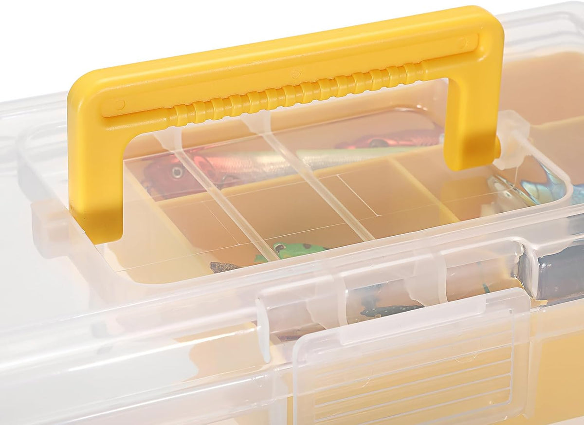 JUXYES Clear Art Craft Supply Storage Bin Sewing Box With Handle Lid | Clear Stackable Latching Craft Storage Bin for School Office, Organizing Stationery, Sewing, Art Craft, DIY Supplies