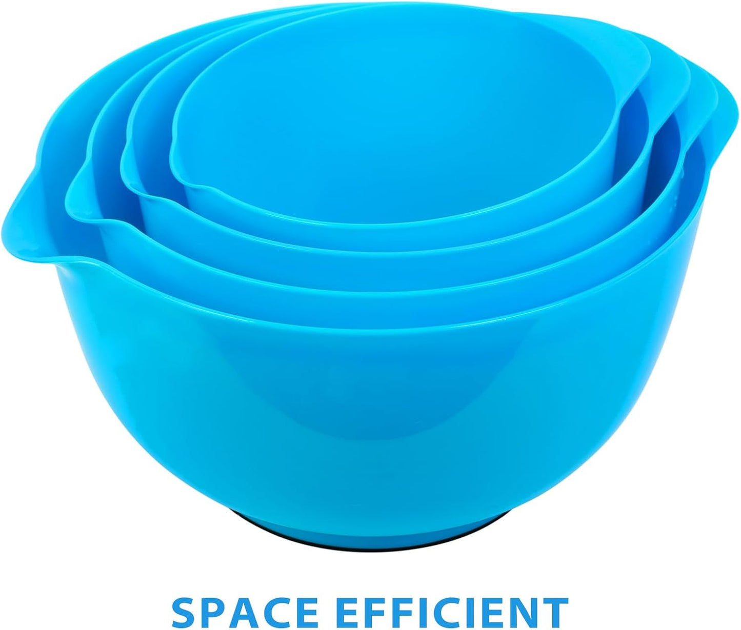 BoxedHome Nesting Plastic Mixing Bowl Set With Pour Spout, Microwave and Dishwasher Safe, BPA free Non-Slip Base, Set of 4 Size 1.7, 2.5, 3.5 and 4.5qt, Great for Prepping, Baking, Cooking (Dark Blue)