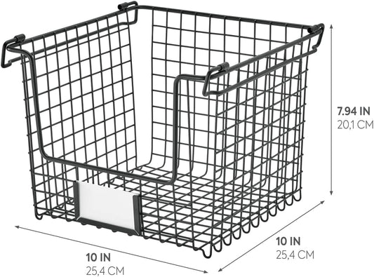 iDesign Storage Basket with Handles, Medium | For Pantry, Kitchen, Countertop, and Desk Organization, Stackable