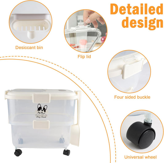 Rolling Dog Food Storage Container 20lb,Airtight Pet Food Container,Plastic Dog Food Bin with Pet Food Scoop,Dry Dog Cat Food Storage,Height Adjustable