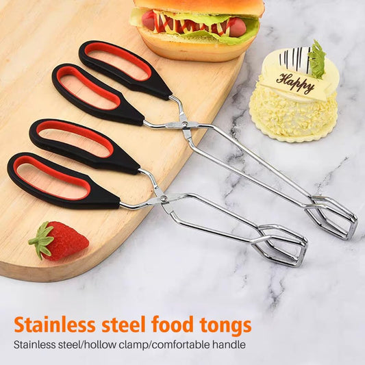 2Pcs Scissor Tong, Stainless Steel Kitchen Tongs with No-n-Slip Comfortable Grip, Multi Function Kitchen Tongs Set for Baking, Cooking, Grilling & Serving