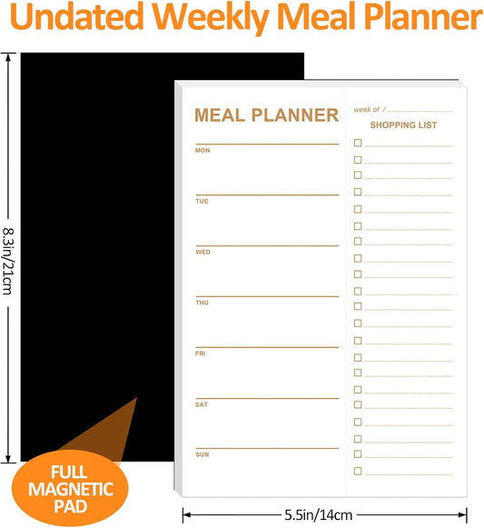 Weekly Meal Planner Magnetic, 2 Pack Undated Tear-off Sheets Meal Planning Notepad, Magnetic Meal Planner for Refrigerator, Grocery List