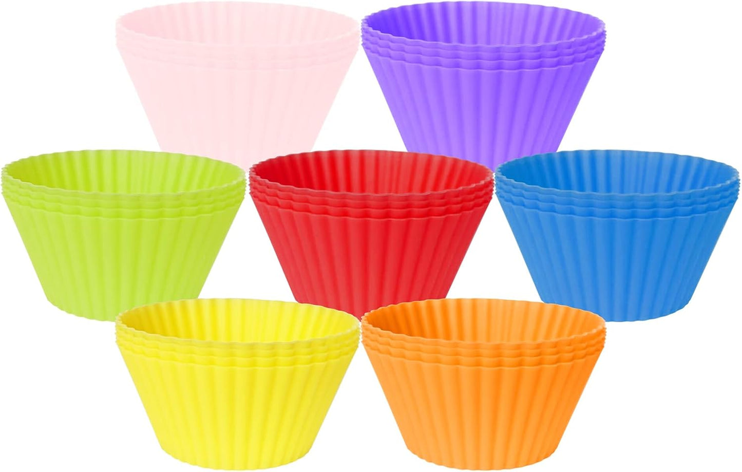 28 Pack Silicone Baking Cups, 7 Colors 2.64 inches Muffin Cups, Reusable Cupcake Mold, Non-Stick Cake Lining