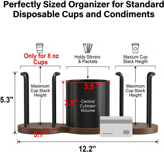 GOYLSER Coffee Station Organizer with Straw & Stirrer Storage Caddy for Cups Lids, Disposable Paper Cup Holder Cup Organizer for Coffee Bar, Office, Home Kitchen, Gold
