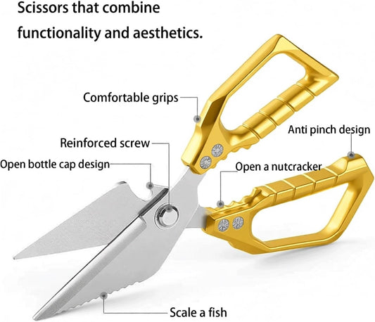 Scissors all Purpose, Stainless Steel Heavy Duty Kitchen Shears, Meat Scissors Heavy Duty Sharp Shears, Poultry Shears Bone Cutting (Sliver)