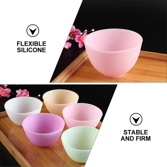 Angoily 5 Pcs 10. 5x7cm Silicone Mixing Bowls, Odorless Anti-drop Prep Measuring Bowls for Home Use, Assorted Colors (white, Yellow, Purple, Green, Pink)