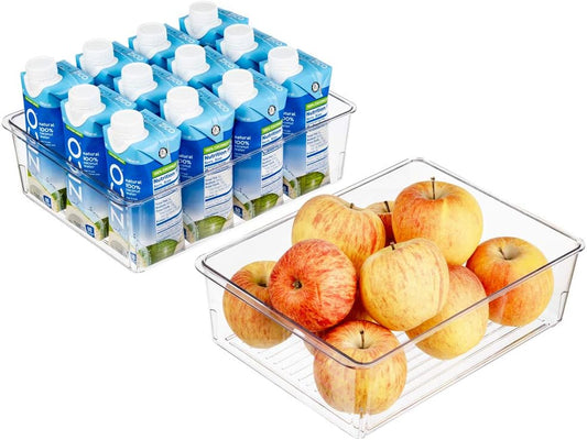 Slideep Kitchen Freezer Food Storage Bin, Plastic Refrigerator Organizer Fridge Storage Containers for Fruit, Yogurt, Snacks, Pasta 11'' 2 Pack