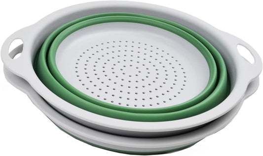 SAMMART 2.6L (0.68 gallons) Collapsible TPE/PP Colander & Bowl Set. Foldable Washing Basin - Portable Dish Washing Tub - Space Saving Colander