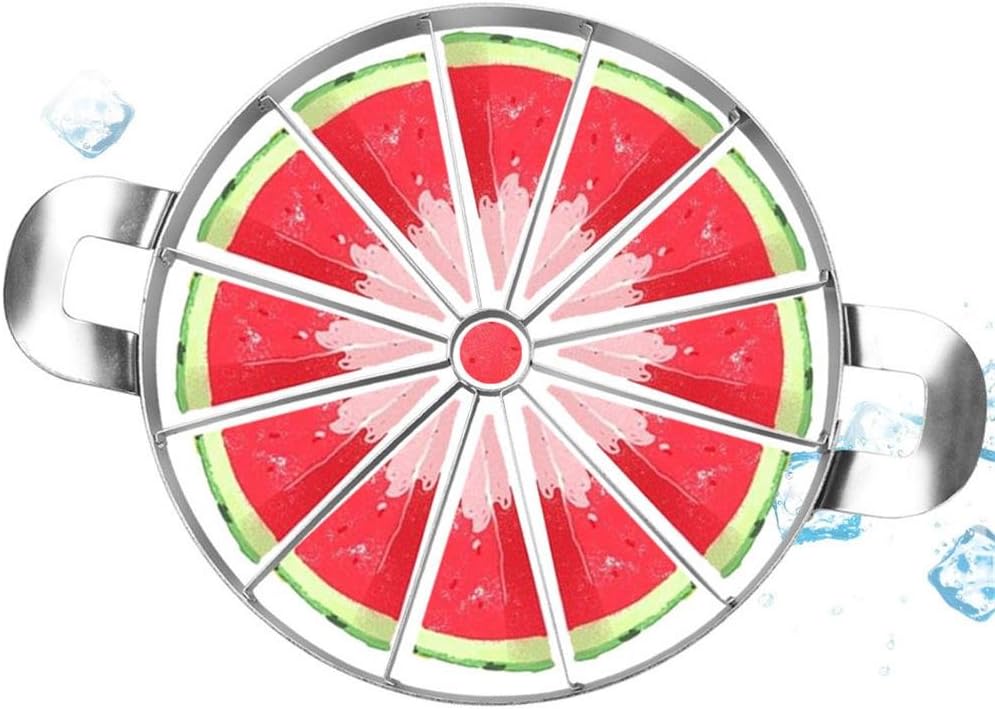 Heavy Duty Watermelon Slicer Full Body Stainless Steel Fruit Cutter Kitchen Utensils Gadget diameter 9.8 in ,Can Cut A Watermelon Into 12 Slices