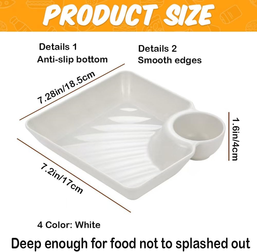 4 Pcs Chips and Salsa Serving Dish Plates, Veggie Platter Dipping Serving Trays with Sauce Rack for Buffet Family Party Appetizer Sushi Taco Salsa Charcuterie Barbecue Plate, Reusable (White 4PCS)