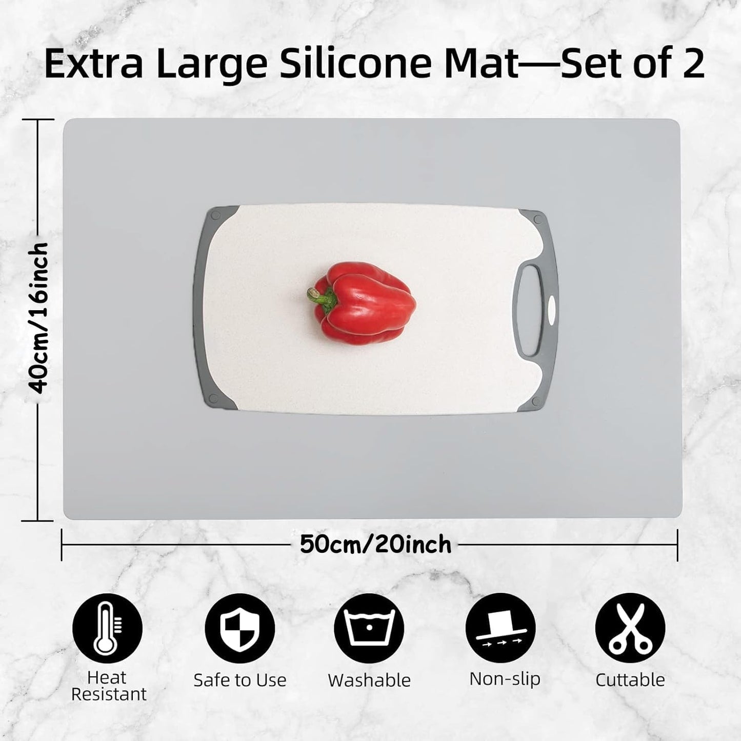 20 * 16” Silicone Protective Mats 2-Pack, Arts & Crafts Mats, Non-Stick Extra Large Pastry Baking Mats, Tabletop Protectors, Heat Resistant Countertop Protectors (Black)