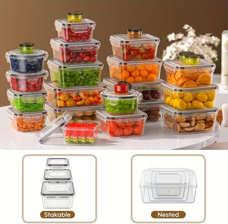 48-Piece Meal Prep Containers Set With Airtight Lids,BPA Free Food Storage Containers For Leftovers Leakproof Stackable Freezer/Microwave/Dishwasher Safe (24, Rectangular+Roud)