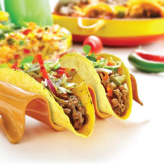Prepara Multiple Taco Holder, Set of 4 in Assorted Colors - Sturdy Taco Stand Tray, Great for Taco Night Tuesday Carnival Party Supplies