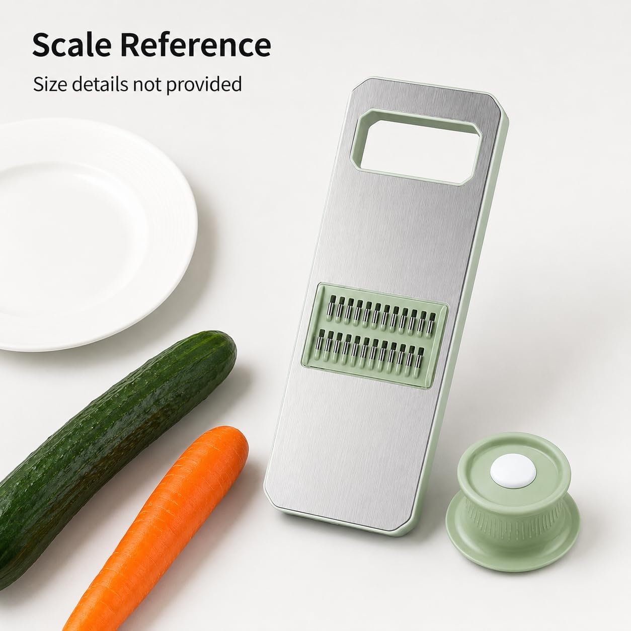 Stainless Steel Mandoline Slicer, Handheld Vegetable Cutter with Food Holder, Kitchen Slicer Shredder Grater for Potatoes, Carrots, Cucumbers and Fruit, Green (Green)