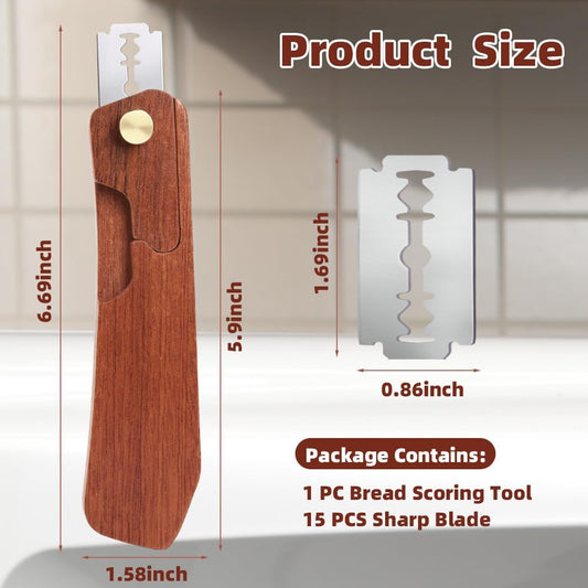 Bread Lame Dough Scoring Tool and 15 Razor Blades, Upgraded Wooden Dough Scorer Knife with 2 Magnetic for Convenient Storage, Bread Scorers Tool for Breads Baking, Homemade Bread(Black Walnut)