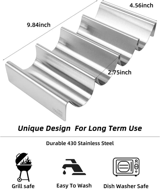 Stainless Steel Taco Holder, U Shape Taco Serving Tray Tool, Premium Wave Taco Rack Stand Set of 2, Holding 4 Soft or Hard Tacos (2)