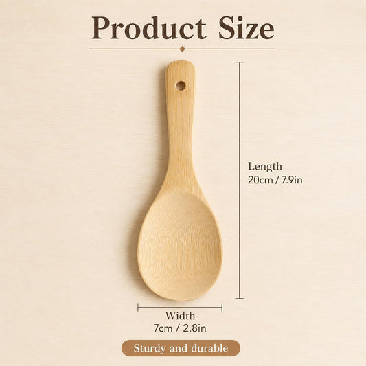 Rice Paddle Bamboo 8 Inch Wooden Rice Paddle Spoon for Cooking, Non-Stick Natural Home Kitchen Scooper