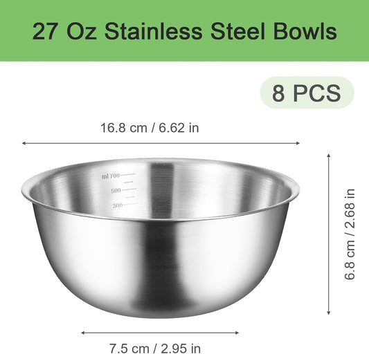 Stainless Steel Bowls 304 Metal Lightweight Unbreakable Dinner Bowls Set Non-Toxin Dishwasher Safe BPA Free and Healthy (8 Pack 24Oz) 