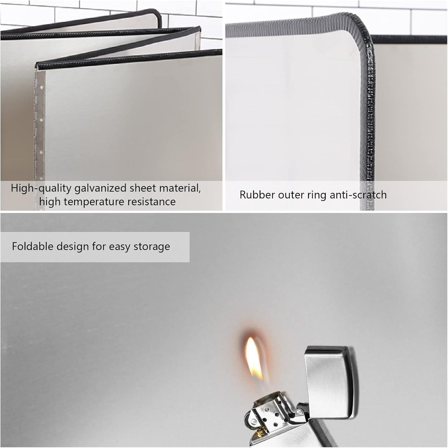 3 Sided Foldable Splatter Guard, Stainless Steel Grease Splatter Screen, Non-Stick Oil Splash Guard, Anti-Grease Cooking Shield, Heat-Resistant Stove Protector with Safe Edge, Easy to Clean (Medium)