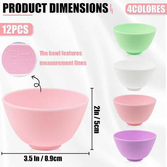 12PCS Facial Silicone Mixing Bowl, 3.5 Inch Multicolored Silicone Pinch Bowls, Microwaveable Mask Facial Esthetician Bowls for Home Salon, Women Cosmetic Mixing (12 Piece, 4 Colors)
