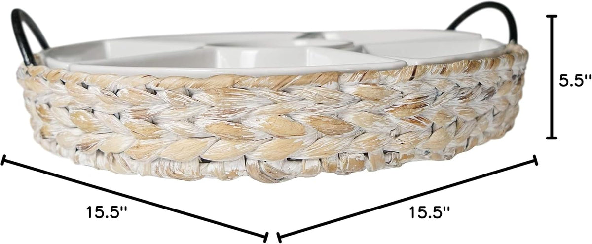 Serving Tray and Serving Dishes, RANDEFURN 7-Set Gold Platters for Parties,15.5 x 15.5 inches, Divided Serving Trays & Platters, Portable Handle,Gold