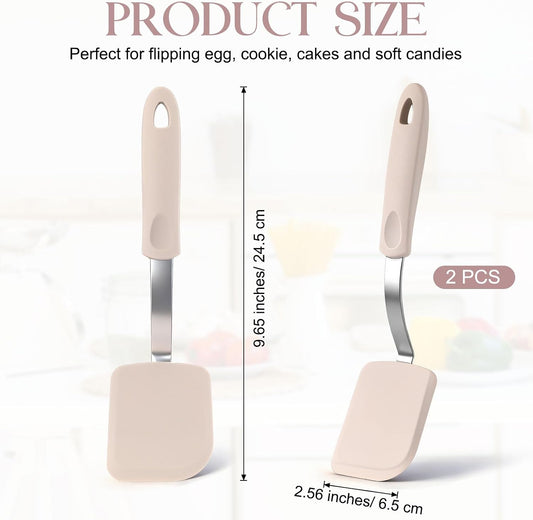 2Pcs Mini Silicone Cookie Brownie Spatula, Solid Flat, Khaki