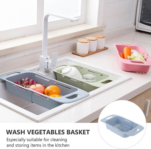 Cabilock Extendable Over The Sink Colander Fruits and Vegetables Drain Basket Expandable Dish Drying Rack Adjustable Trainer Sink Washing Basket for Kitchen