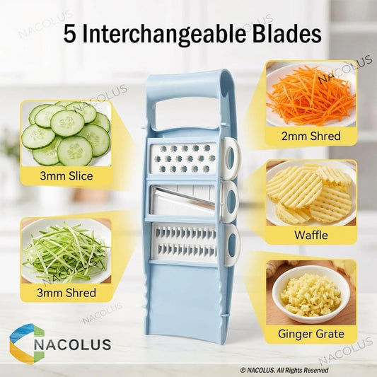NACOLUS 5 in 1 Mandoline Slicer Vegetable Slicer Mandolin Multi Blade Potato Veggie Slicer Vegetable Cutter Julienne Shredder Potato Slicer Green