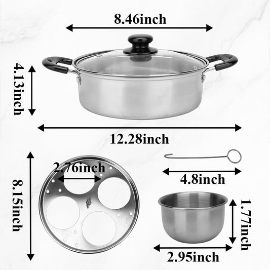 4-Cup Stainless Steel Egg Poacher Pan Non-Coated Egg Cooker Maker