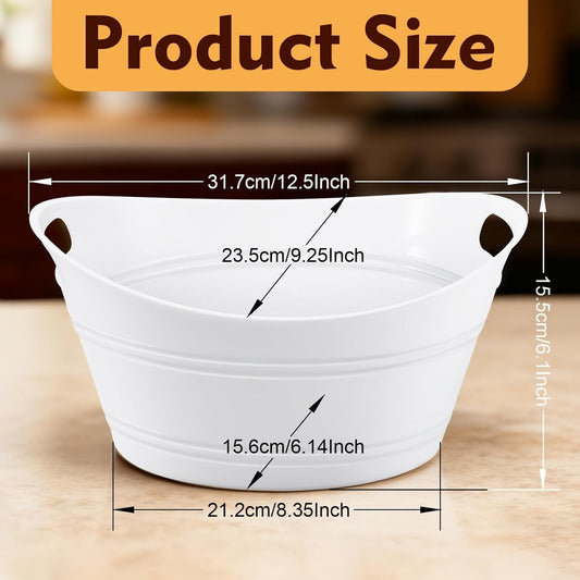 6 Pack Ice Buckets, Oval Storage Tub with Handles, Plastic Ice Drink Bucket for Parties, 4.5 Liter Beverage Storage Basket for Bar Champagne Wine Beer Beverage Bottle Cooler, White