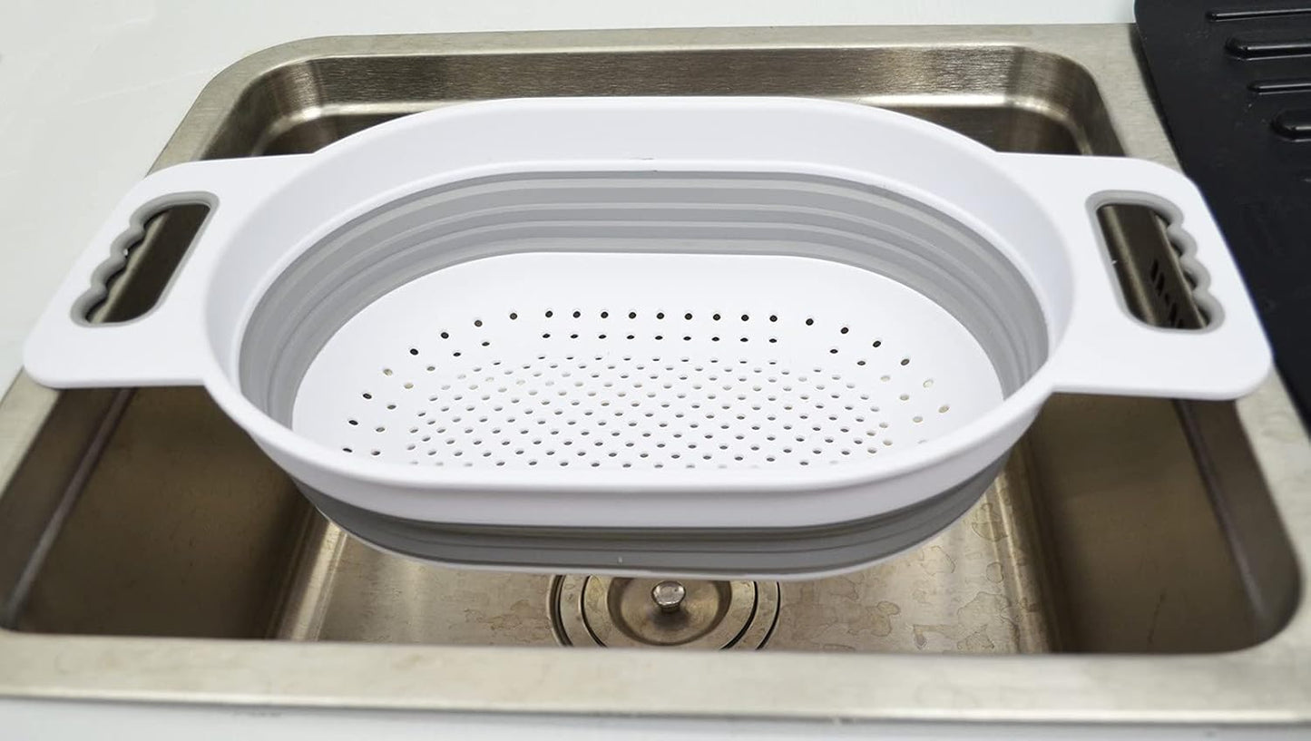 SAMMART 5L (1.3 gallon) Over The Sink Oval Colander (1, Grey/Fluorescent Green)