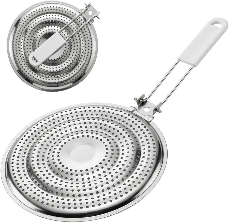 HIC Kitchen Heat Diffuser Reducer Flame Guard With Removable Handle, Stainless Steel, Distributes Heat Evenly And Reduces Scorching, For Gas Electric Glass Stovetops, 8.25-Inch, Set of 2