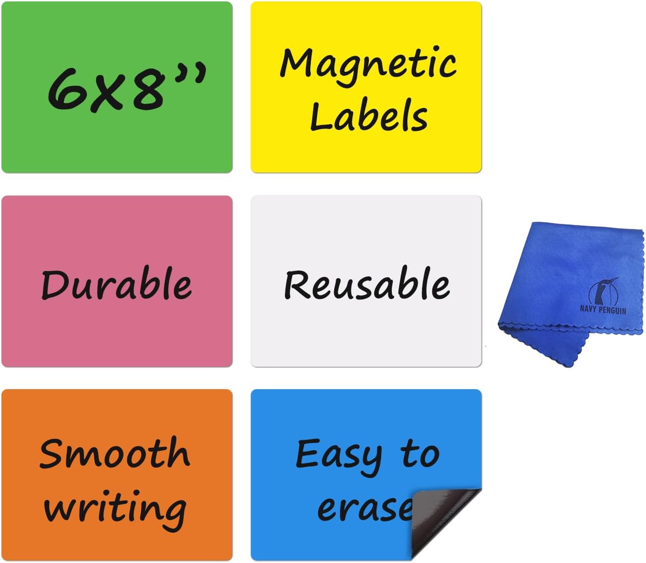 Write On Magnets Dry Erase for Fridge - 6 Pack - 8x6 in Whiteboard Magnetic Labels Writable Magnet Sheets Pads - White Board Magnet Strips for Home and Office
