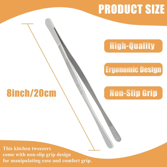 10-Inch Cooking Tweezers Pasta Tongs, Stainless Steel Kitchen Tweezer Tongs Culinary Food Tweezers for Cooking & Baking (Sliver)