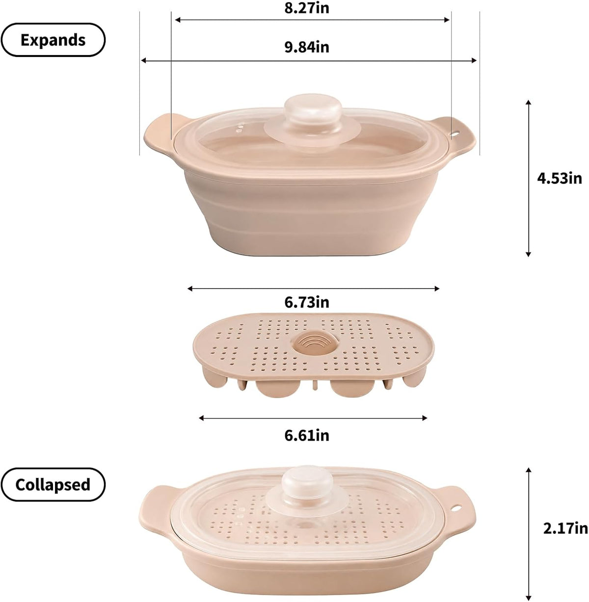 40oz Silicone Microwave Steamer For Cooking Food, Vegetable Steamer, Grey