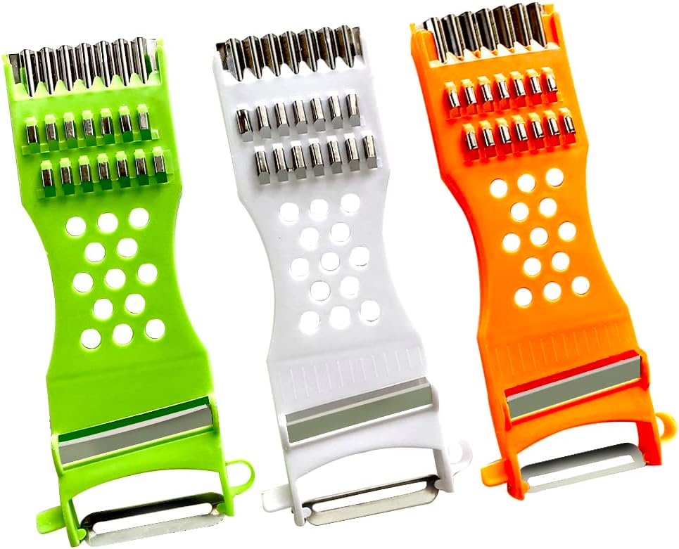 Aliotech 3PCS 5 in 1 handheld Plastic Multifunction Kitchen Peeler Grater Slicer Tool for Vegetable Cucumber Potato Carrots Cheese Chef Gadgets Tools Fruit Shredder Carving Kit