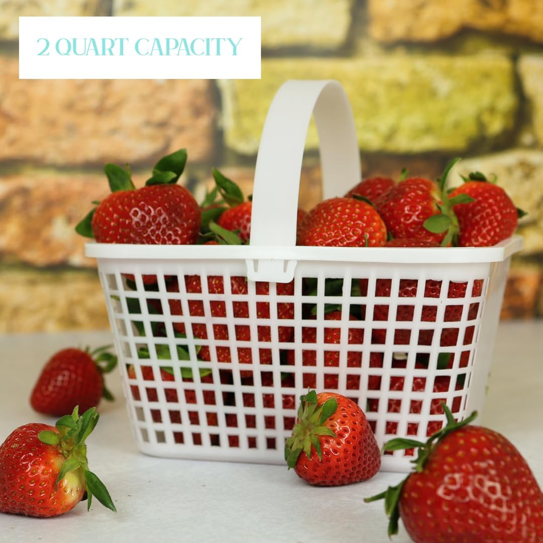 12 Pack – Small Plastic Basket with Handle for Produce Display, Harvesting Fruits and Vegetables, Party Décor, or Organization
