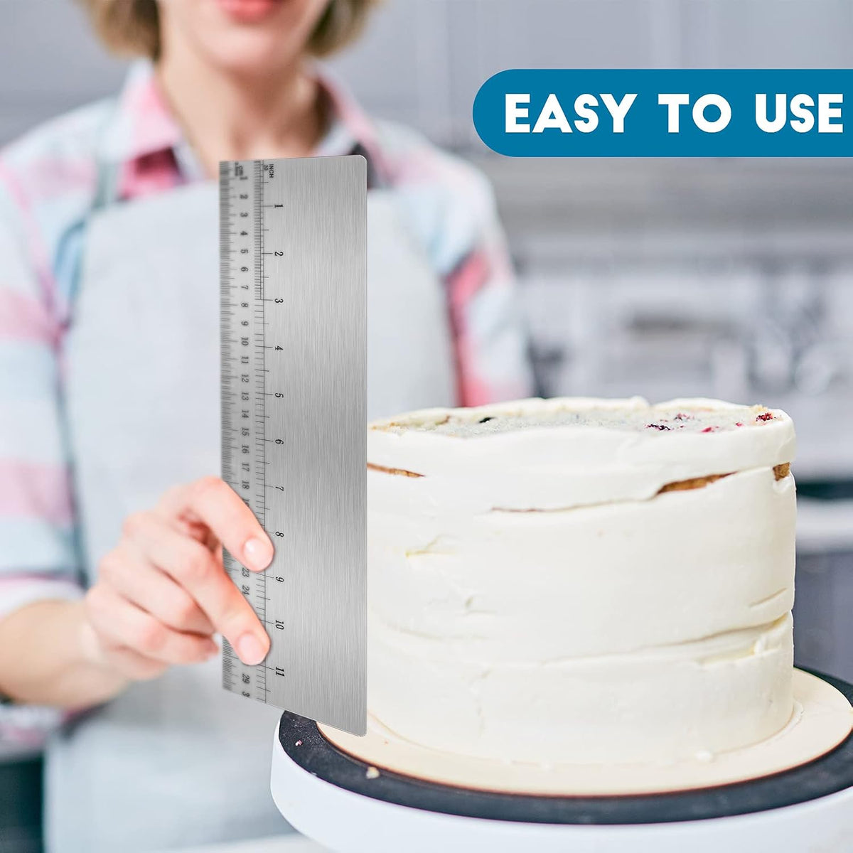 Nuenen Cake Scraper Smoother Metal with Scale Baking Comb Tool, 12 Inches