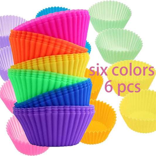 Reusable Silicone Cupcake Liners & Muffin Molds, 6 Pack, 2.36 Inch Non-Stick, Heat-Resistant Rainbow Baking Cups, Eco-Friendly, Dishwasher Safe, Flexible Oven Bakeware