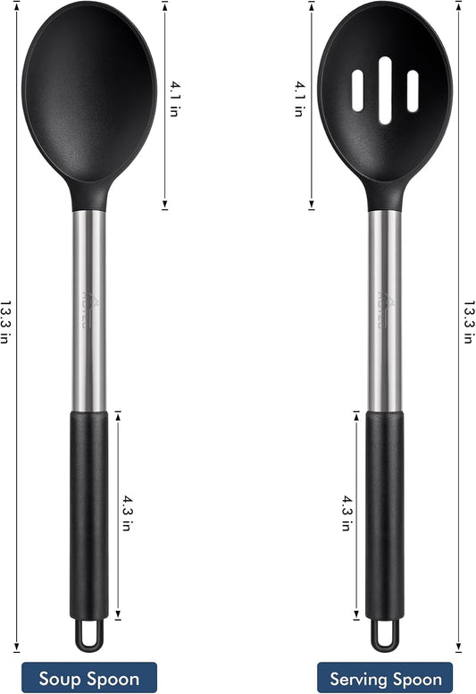 HOTEC 2-Pack Large Silicone Cooking Spoon, Black