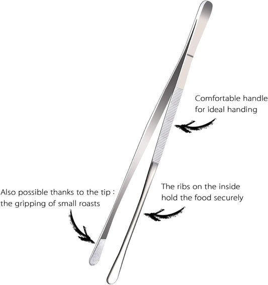 2 Pcs 12-Inch Fine Tweezer Tongs,Extra-Long Stainless Steel Tweezers Tongs